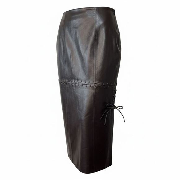 Together Dresses & Skirts - TOGETHER VINTAGE LACE UP LEATHER Maxi Skirt Corset Steampunk 4 EXPRESSO BROWN